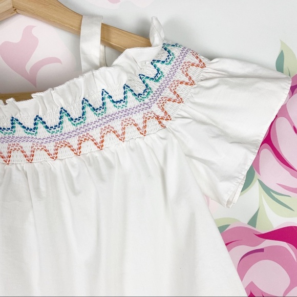 Shoshanna White Vivi Off The Shoulder Embroidered Summer Top 0 - Picture 5 of 9